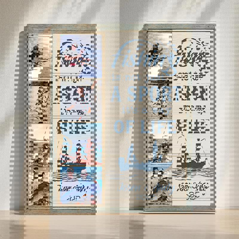 Personalized Fishing Photo Collage Canvas - Custom Gift For Fishermen, Rustic Coastal Farmhouse Wall Art Canvas Wall Art | Familywalldecor