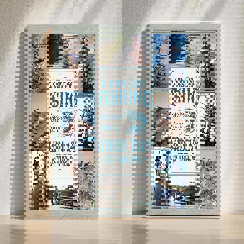 Personalized Fishing Photo Collage Canvas - Fishing Wall Art With Inspirational Quote, Rustic Coastal Farmhouse Gift For Him Canvas Wall Art | Familywalldecor