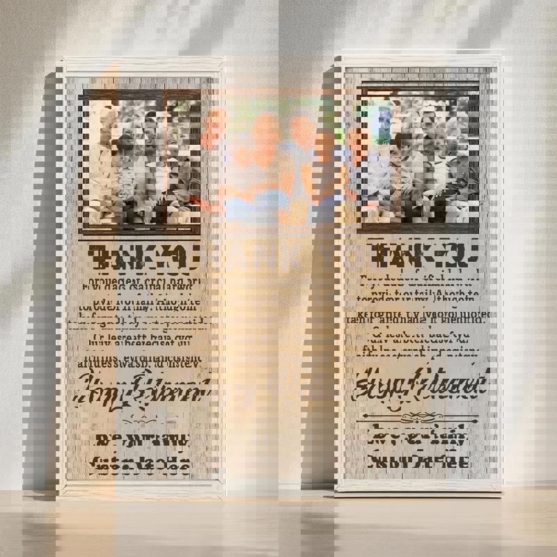 Happy Retirement Dad canvas, rustic farmhouse design, personalized with dad's name and date, thoughtful gift for the office | Family Wall Decor