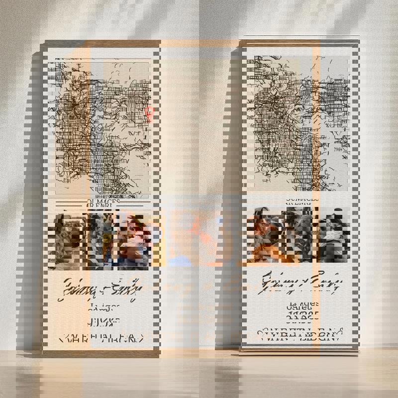 Where we met map canvas wall art, personalized couple location with custom names and date, anniversary gift home decor | Familywalldecor