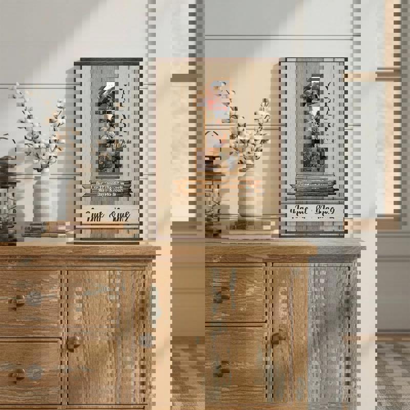 One-year anniversary rustic canvas wall art, personalized milestone photo collage with names and date, gift for girlfriend