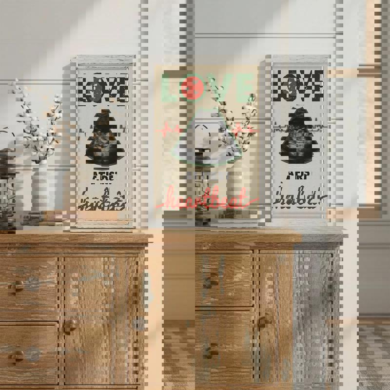 Rustic farmhouse ultrasound photo canvas wall art, personalized baby name and date, nursery decor Christmas keepsake