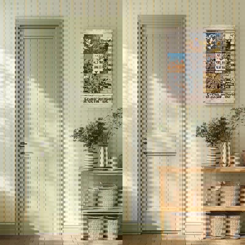 Hunting memories photo collage canvas wall art, custom photos and text, rustic country decor for cabin, lodge, den, or man cave