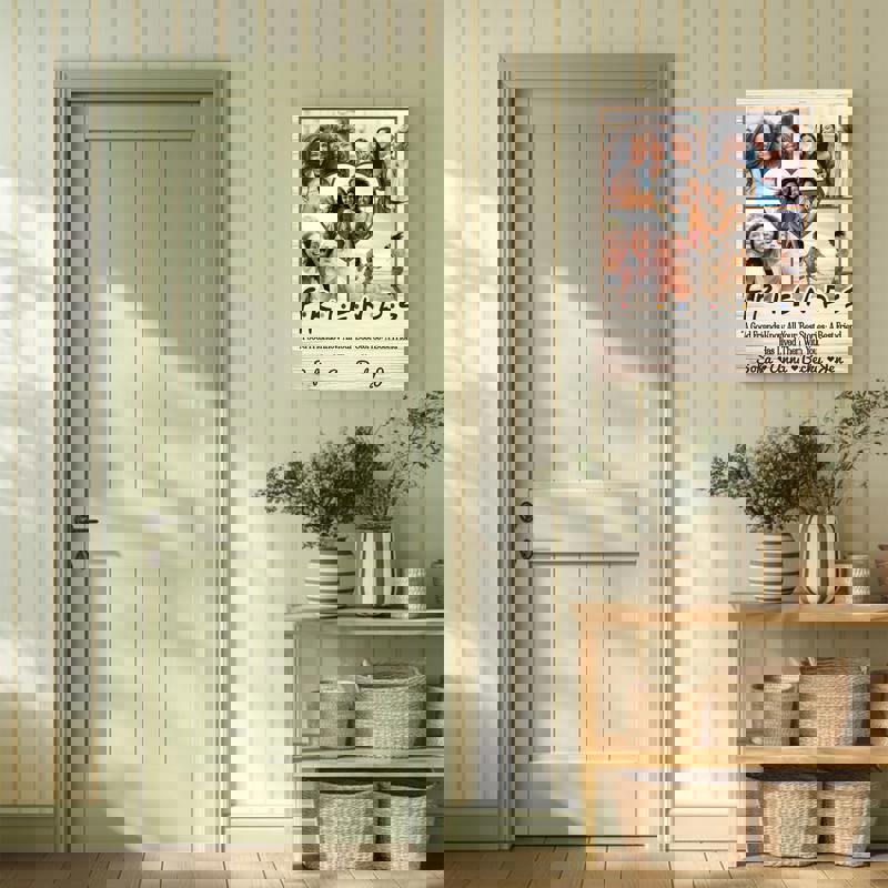 Best friend collage canvas wall art, custom photo layout in rustic farmhouse design, meaningful birthday present