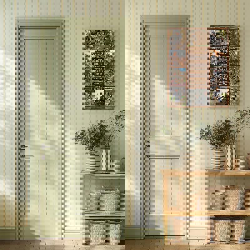 Hunter's Prayer canvas wall art, portrait photo collage for outdoorsmen, rustic typography, personalized with family name and wedding date