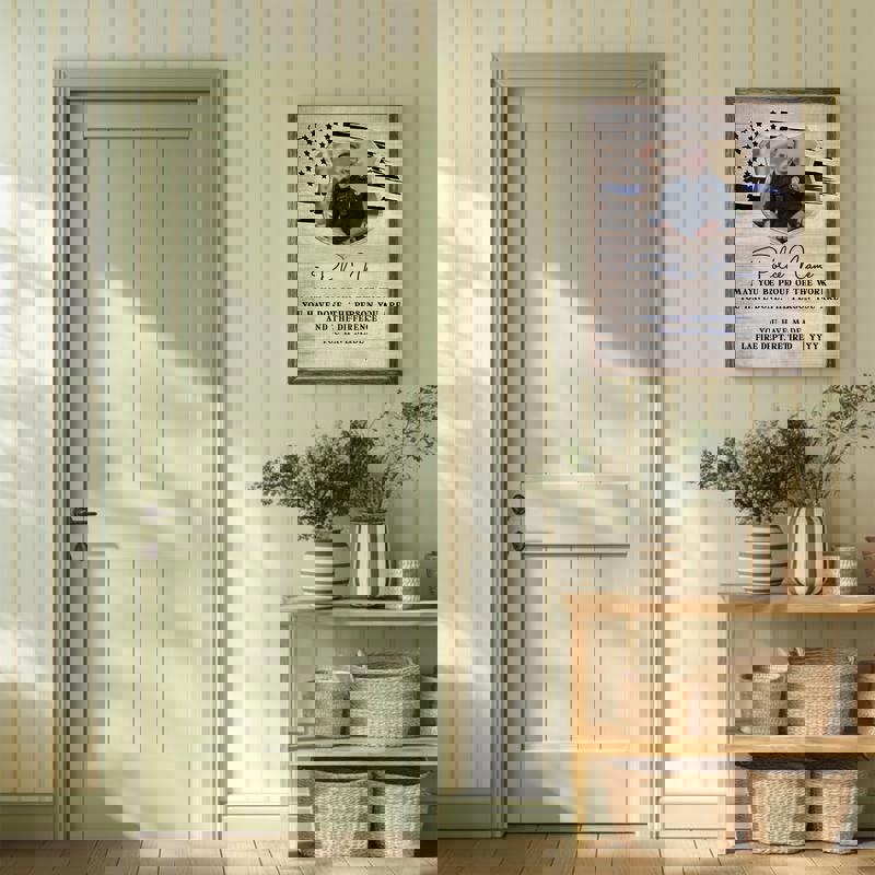 Police retirement canvas wall art, personalized barnwood style with name and years of service, gift for a retired officer Police retirement canvas wall art, personalized barnwood style with name and years of service, gift for a retired officer