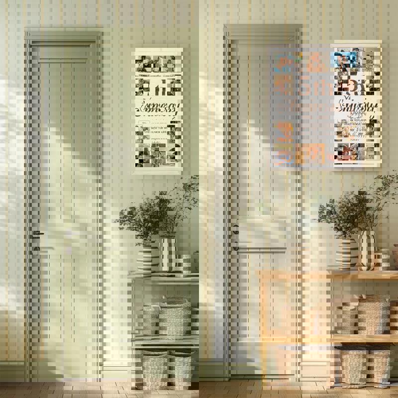 5th anniversary photo collage canvas, rustic farmhouse, custom couple names and wedding date, meaningful gift for spouses