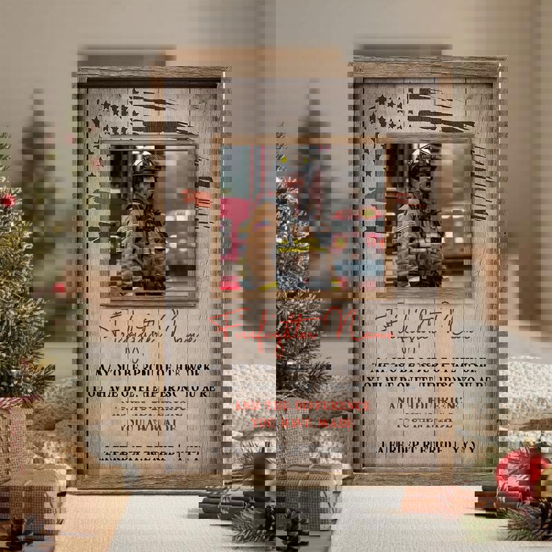 Firefighter retirement canvas wall art, rustic wood look with station number, ladder and hydrant icons; custom name and dates Firefighter retirement canvas wall art, rustic wood look with station number, ladder and hydrant icons; custom name and dates