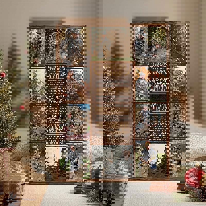 Hunter's Prayer canvas, 5-photo collage with elk silhouette and barnwood texture, customized names, husband gift for Father's Day