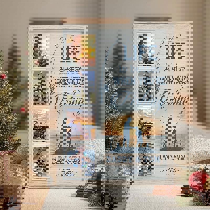 Fishing canvas wall art, personalized father & son collage, thoughtful Father's Day gift for dad, living room or cabin decor