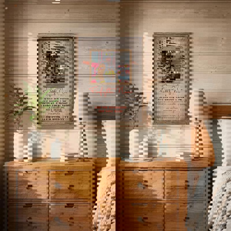 Firefighter retirement canvas wall art in sepia rustic with script text; personalized name and rank; gift for retired dad Firefighter retirement canvas wall art in sepia rustic with script text; personalized name and rank; gift for retired dad