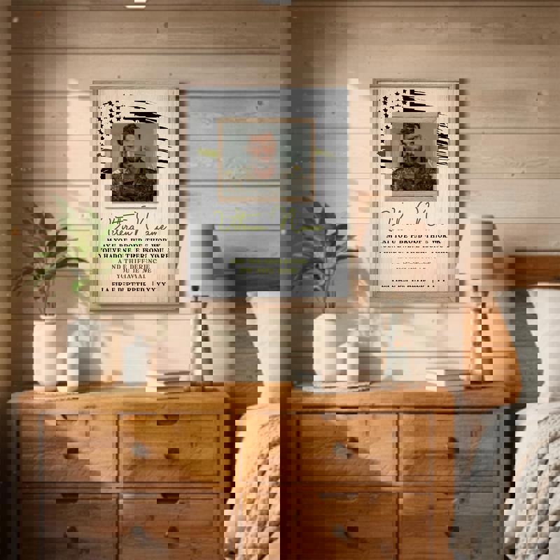 Military retirement canvas wall art, landscape, personalized with name and years of service, rustic farmhouse typography