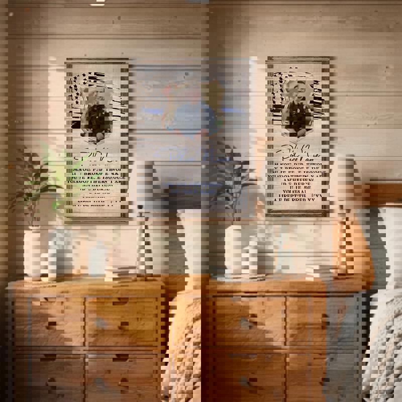 Police retirement canvas wall art, personalized farmhouse script with name and dates, framed look living room decor Police retirement canvas wall art, personalized farmhouse script with name and dates, framed look living room decor