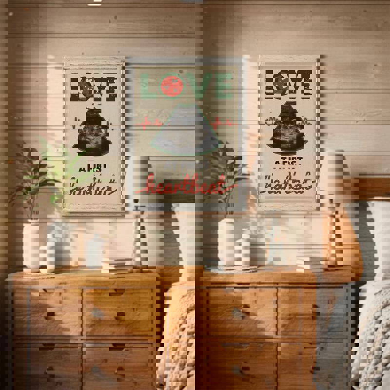 Rustic farmhouse baby ultrasound canvas print, personalized names and date, wood look nursery decor Christmas keepsake