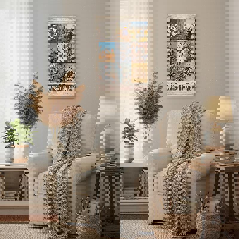 Hunting memories photo collage canvas, rustic farmhouse wall art personalized with family hunting photos, perfect cabin or lodge decor