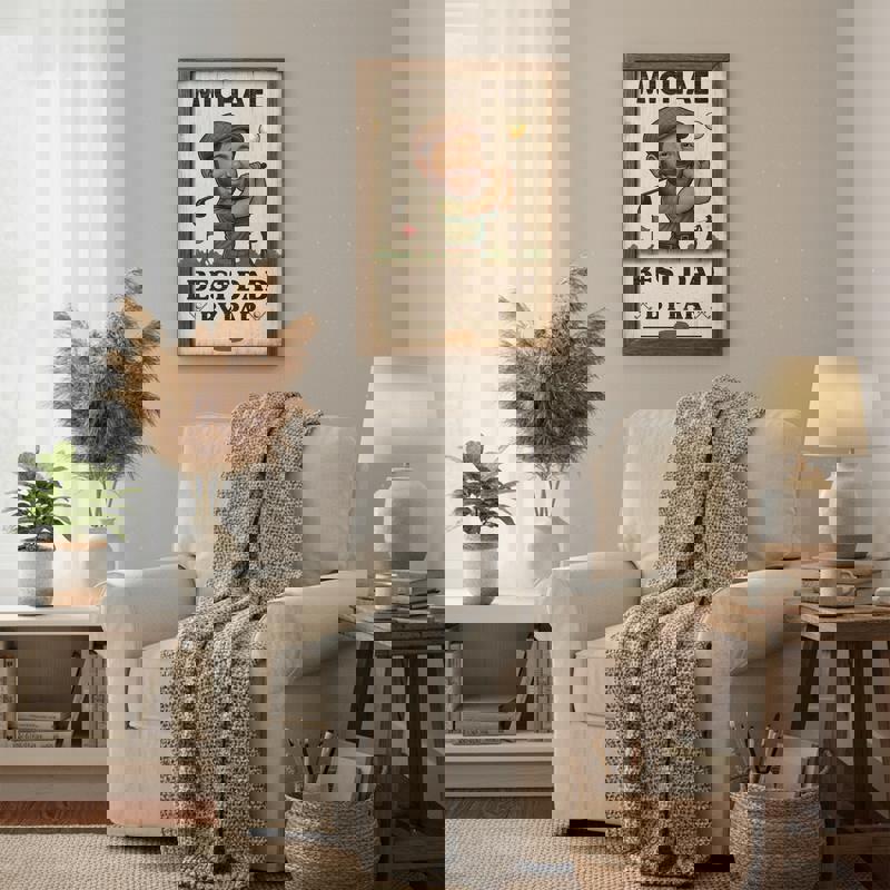 Best Dad By Par caricature canvas featuring a personalized golf portrait from your photo, rustic farmhouse Father's Day wall art