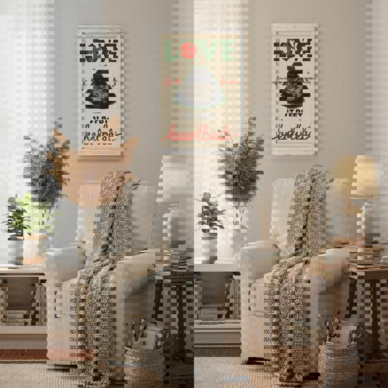 Rustic farmhouse custom ultrasound canvas, Love at First Heartbeat design, baby name and date, Christmas gift for new mom