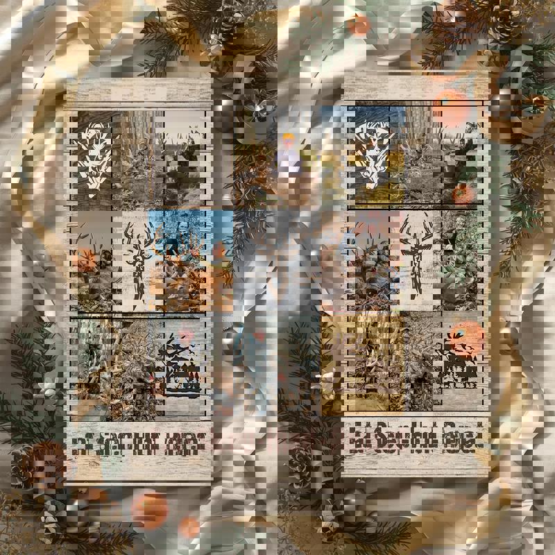 Hunting memories photo collage canvas wall art, custom multi-photo layout, thoughtful birthday or Father's Day gift for the hunter