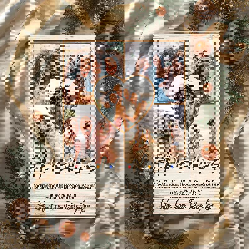 Best friends photo collage canvas, custom photo wall art with farmhouse texture, thoughtful birthday gift idea