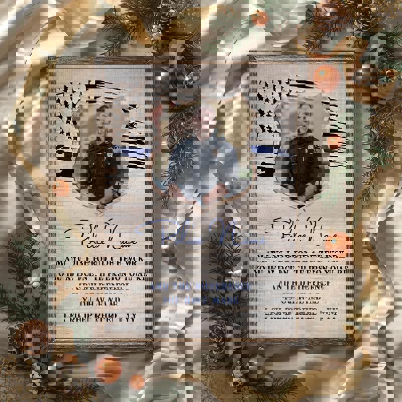 Police retirement canvas wall art, personalized blue and gray rustic theme with badge and name, entryway or office decor Police retirement canvas wall art, personalized blue and gray rustic theme with badge and name, entryway or office decor