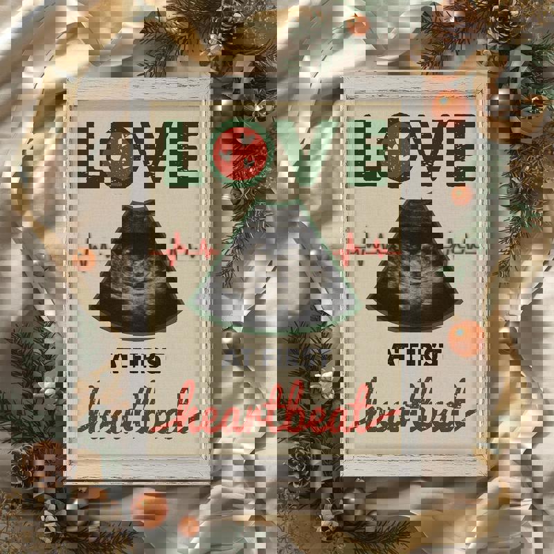 Rustic farmhouse ultrasound keepsake canvas, personalized with baby name and date, wood background Christmas nursery art