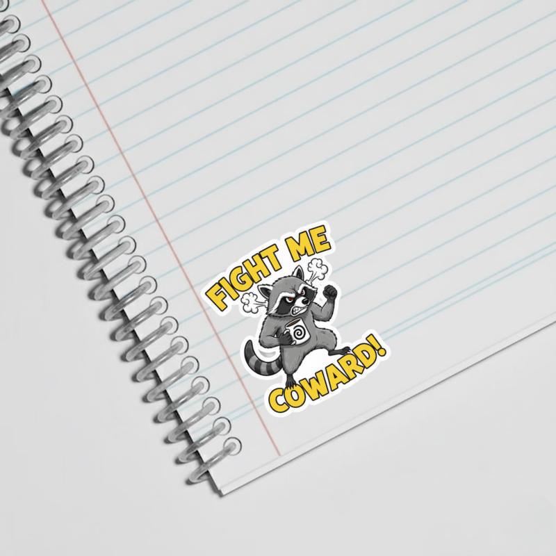 Angry Raccoon Fight Me Coward With Coffee Sticker
