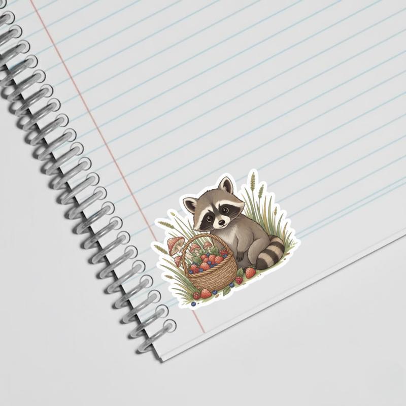 Baby Raccoon Cottagecore Basket Sticker