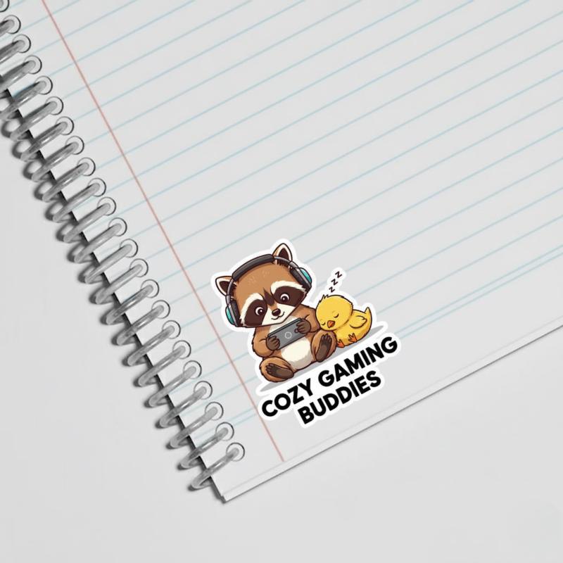 Chicken Raccoon Cozy Gamer Duo Sticker
