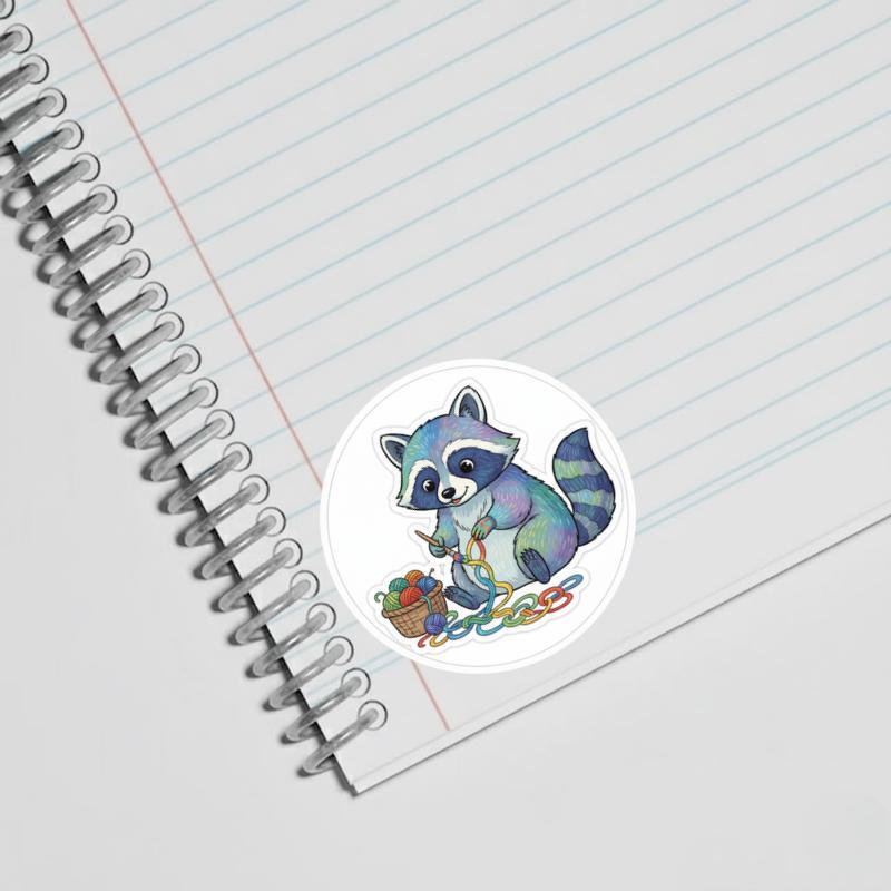 Raccoon With Yarn Artistic Sticker