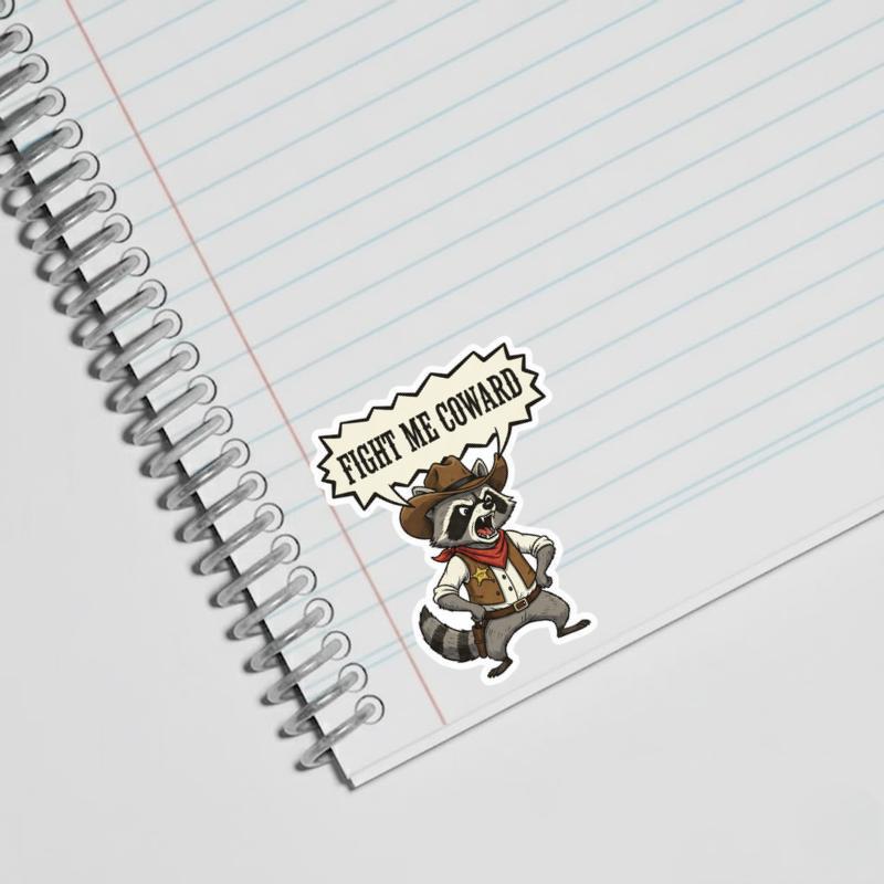 Retro Cowboy Raccoon Fight Me Coward Meme Sticker