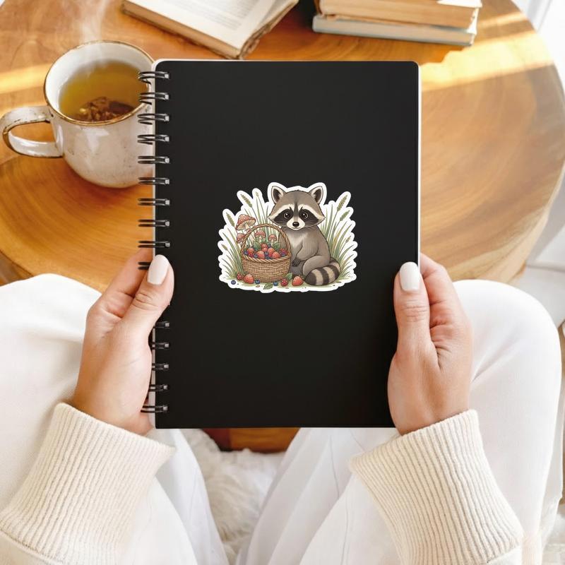 Baby Raccoon Cottagecore Basket Sticker