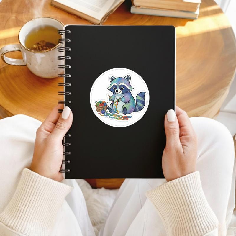 Raccoon With Yarn Artistic Sticker