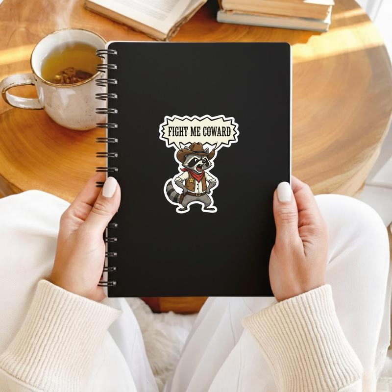 Retro Cowboy Raccoon Fight Me Coward Meme Sticker