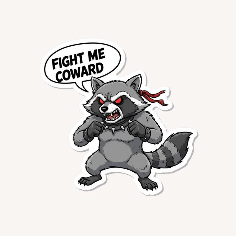 Raccoon Fight Me Coward Meme Sticker - Raccsy