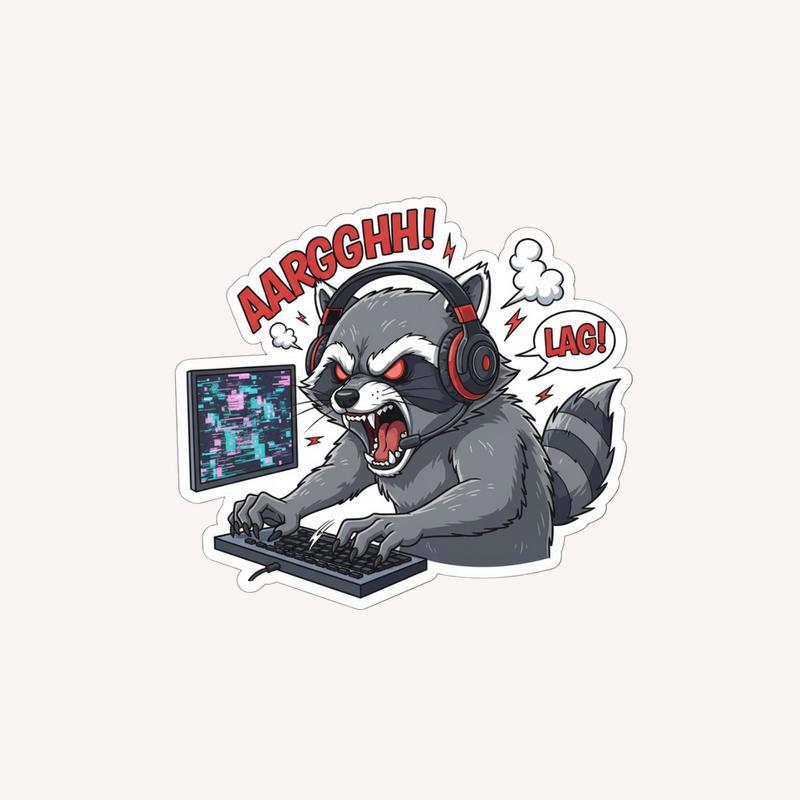Angry Raccoon Gamer Rage Meme Sticker - Raccsy