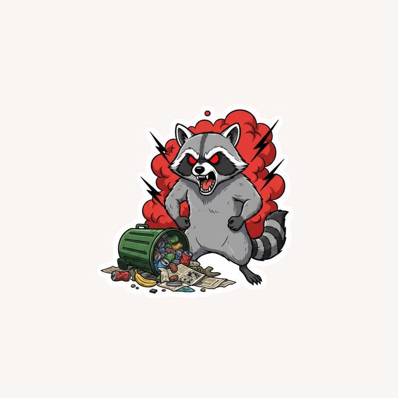 Angry Raccoon Overturned Trash Bin Sticker - Raccsy