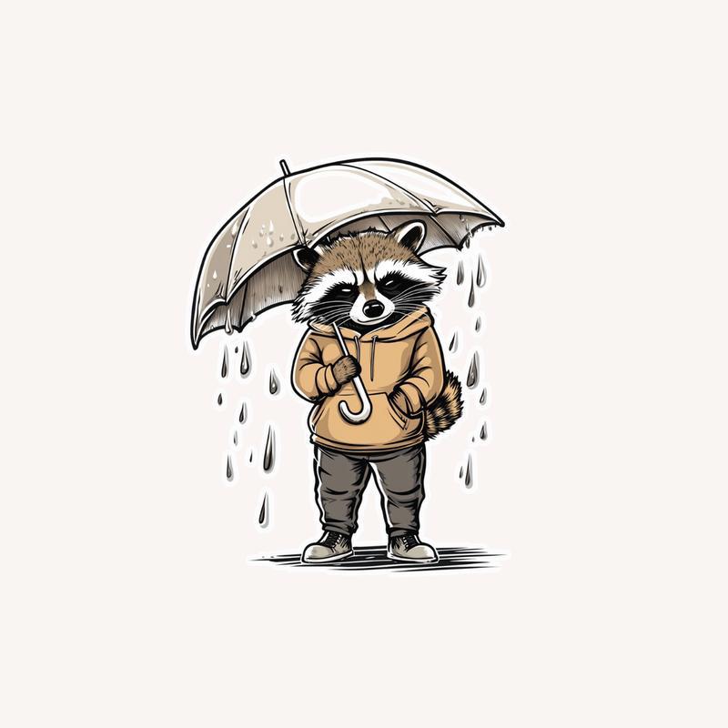Angry Raccoon, Rainy Day Sticker - Raccsy