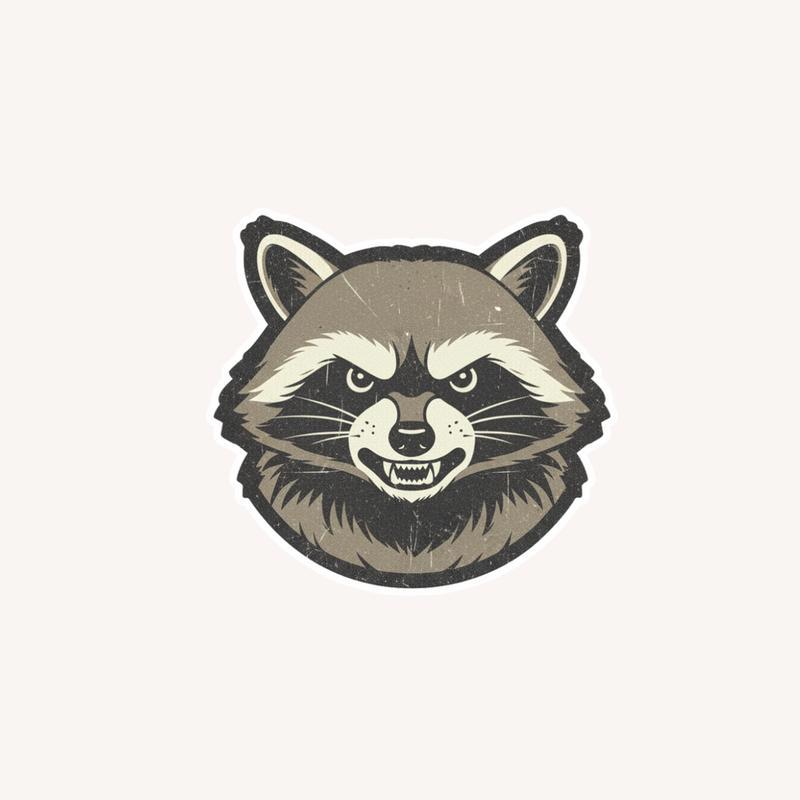 Angry Raccoon Retro Distressed Texture Sticker - Raccsy