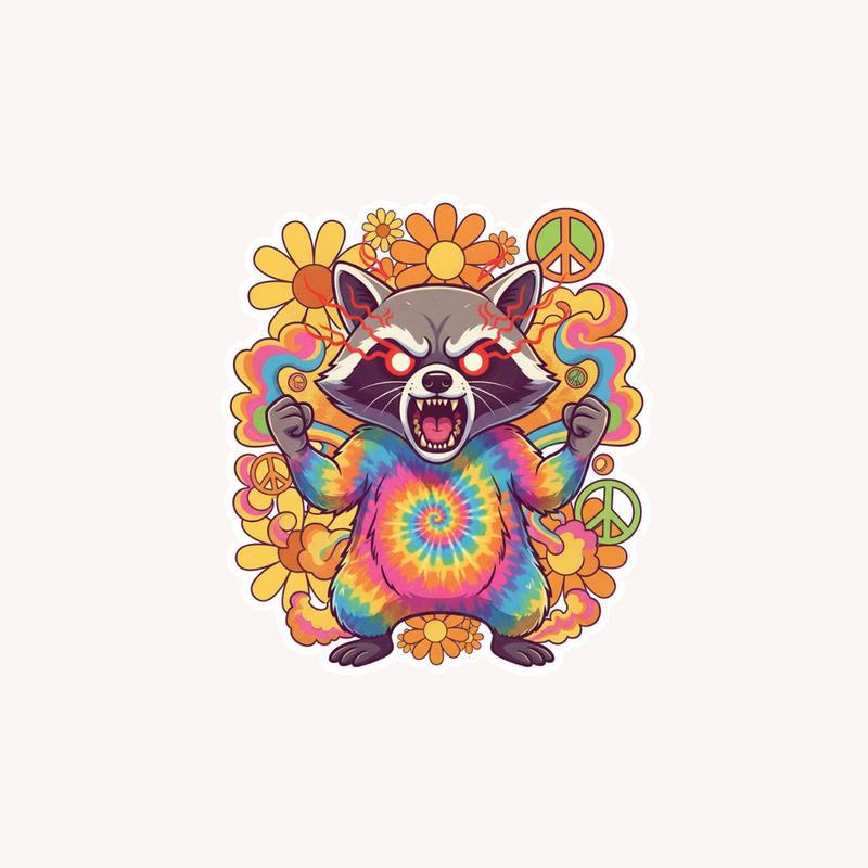 Angry Raccoon 70s Groovy Rage Sticker - Raccsy