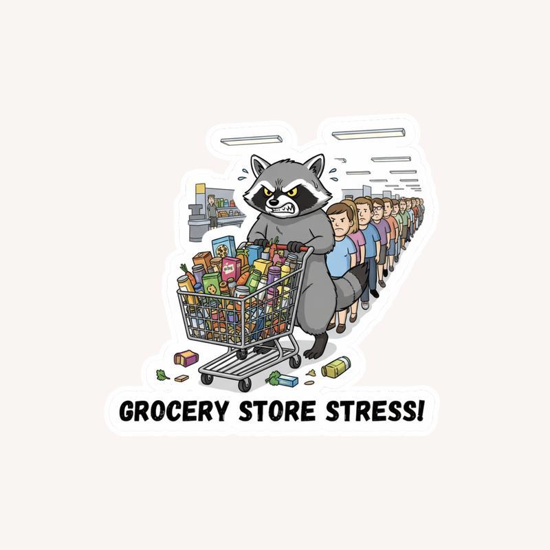 Angry Raccoon Shopping Cart Chaos Sticker - Raccsy