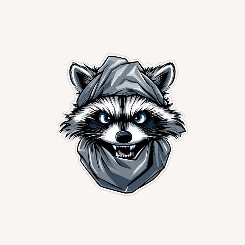 Angry Raccoon With Trash Bag Sticker - Raccsy