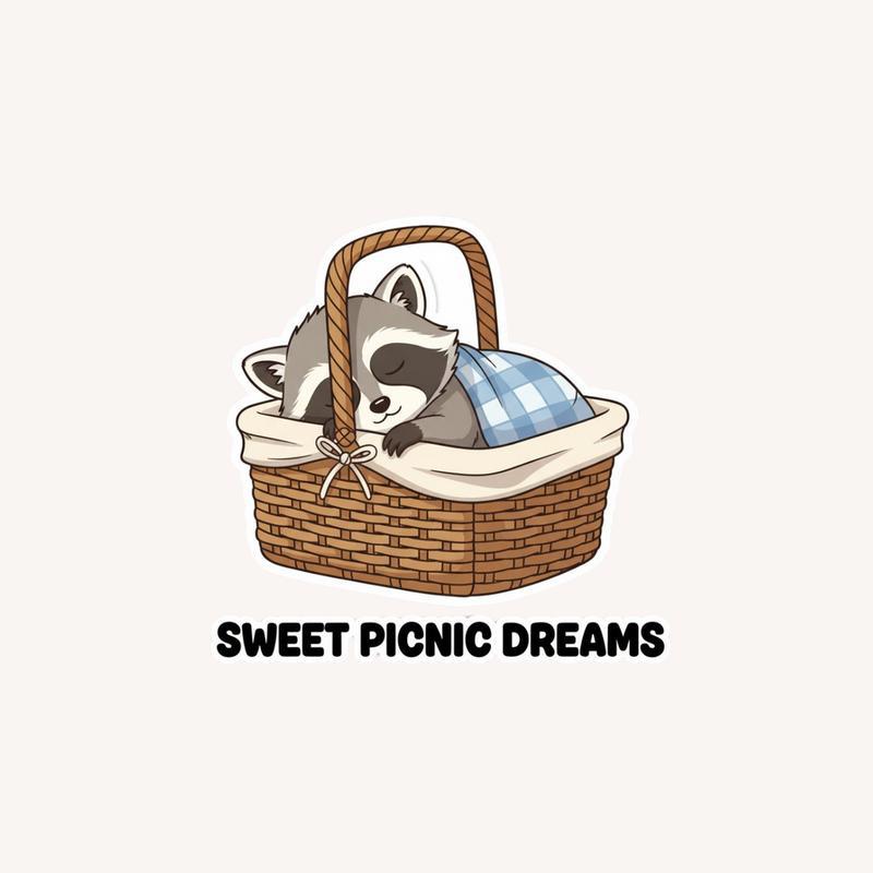 Baby Raccoon Basket Napper Sticker - Raccsy