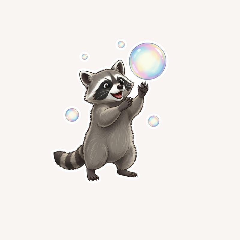 Baby Raccoon Bubble Play Sticker - Raccsy