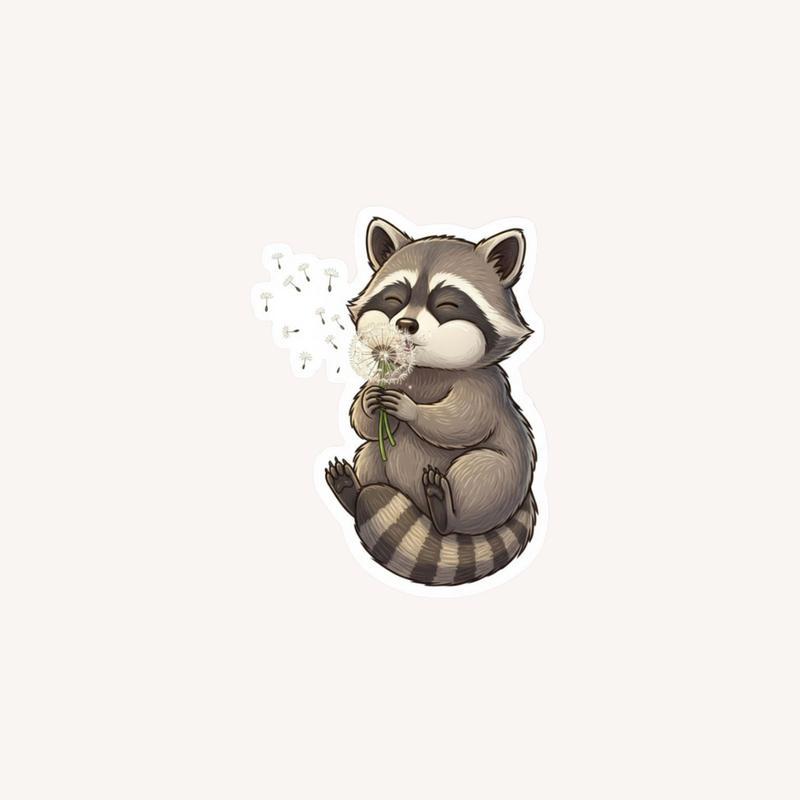 Baby Raccoon Dandelion Wish Sticker - Raccsy