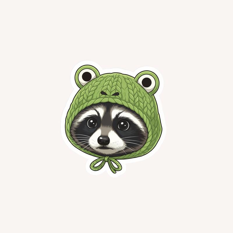 Baby Raccoon Frog Hat Sticker - Raccsy
