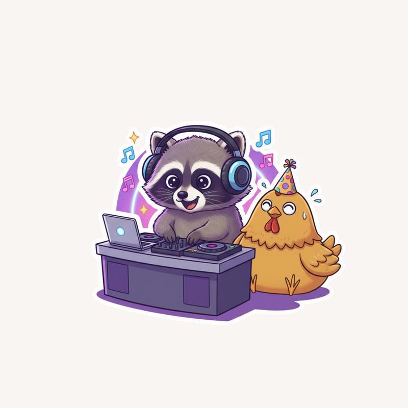 Chicken Raccoon DJ Rave Sticker - Raccsy