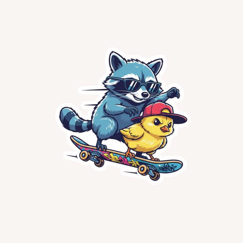 Chicken Raccoon Skater Duo Sticker - Raccsy