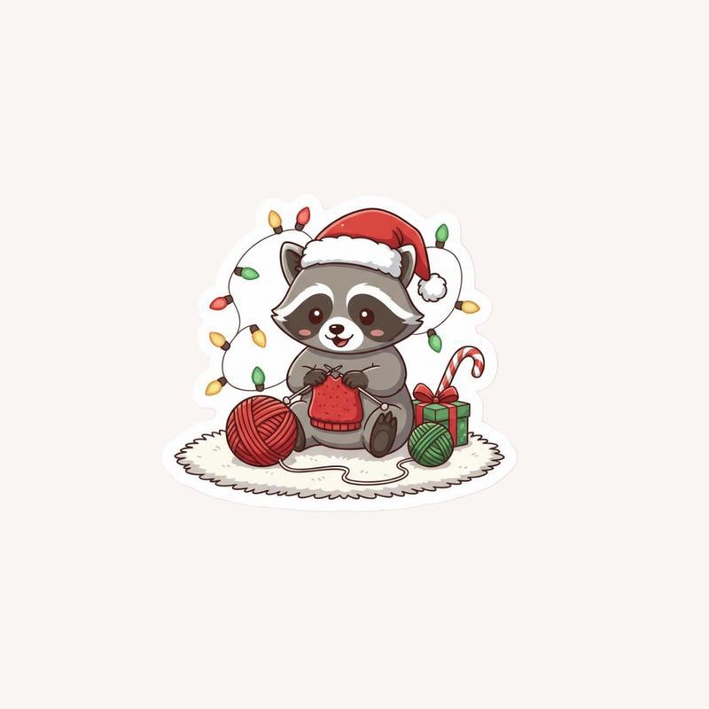 Christmas Raccoon With Yarn Sticker - Raccsy