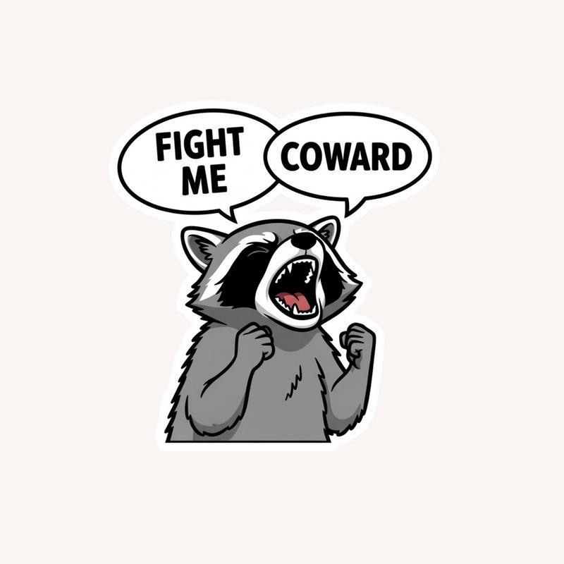 Cool Angry Raccoon Fight Me Coward Sticker - Raccsy