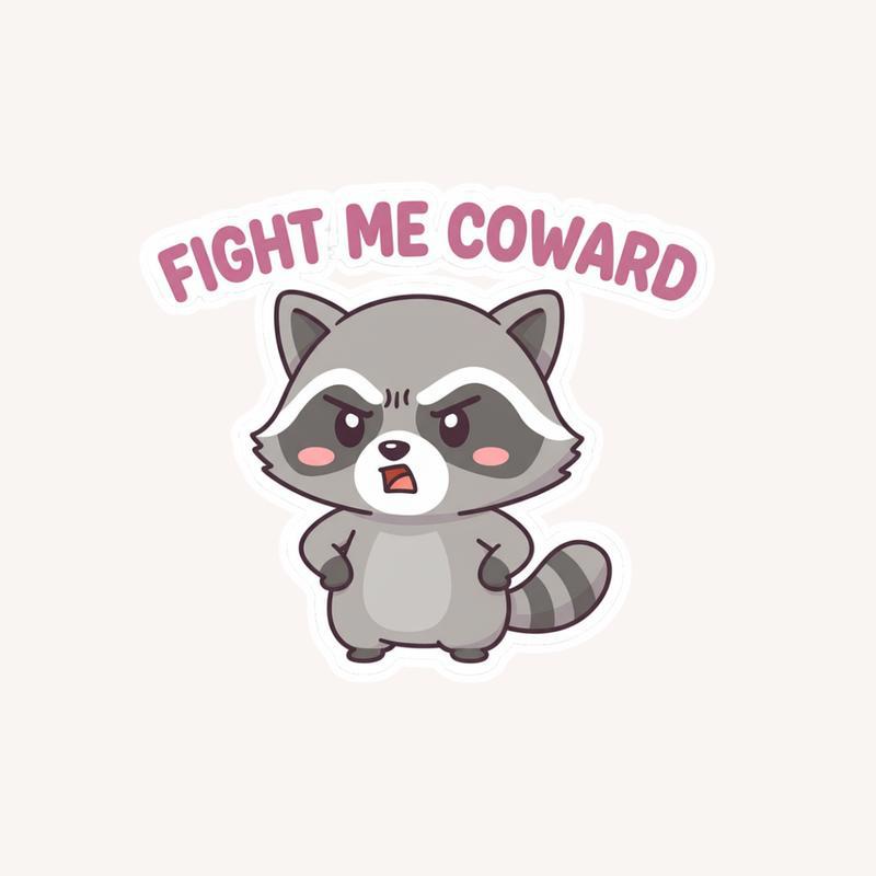 Angry Raccoon Fight Me Coward 3 Sticker - Raccsy
